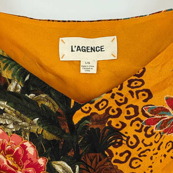 L'Agence Womens Jane Top in Tiger Floral Size Large Silk Cami Top Animal Print - Picture 2 of 7